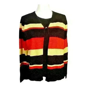 SAG HARBOR Womans BLACK Faux Layer Sweater Shirt Cardigan STRETCH Top size Med